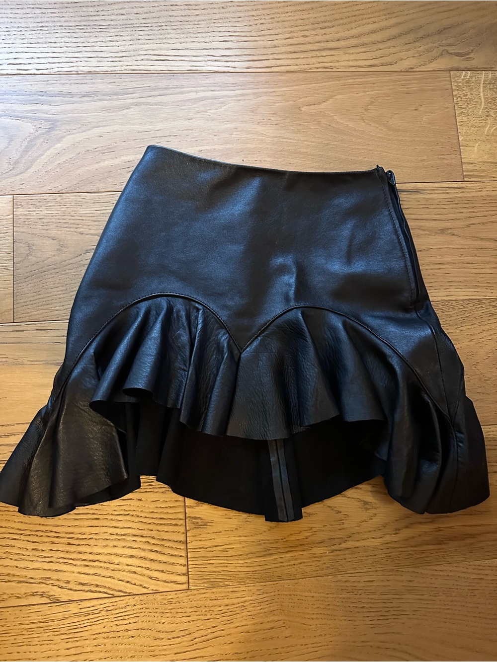 TACH Black  Leather High-Low Ruffle Skirt